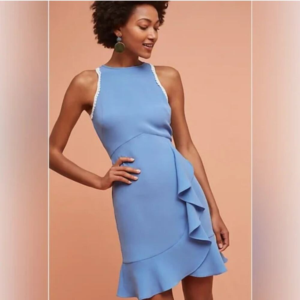 New Shoshanna Grove Blue Ruffle Dress Sleeveless Mini Women's Size 4
